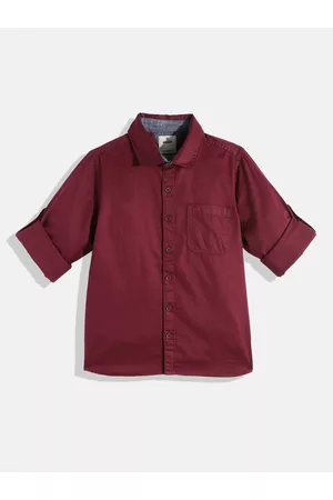 WROGN Boys Maroon Pure Cotton Casual Shirt