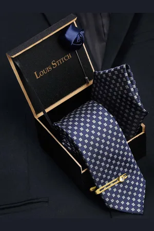 LOUIS STITCH Men Italian Silk Necktie Accessory Gift Set
