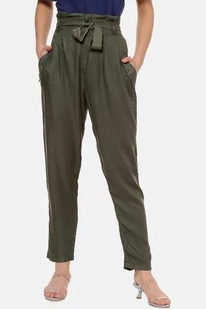 Campus Women Olive Green Solid Peg Trousers