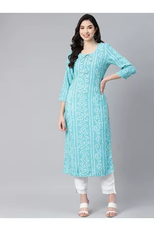 PIROH Women Blue & White Bandhani Printed Gotta Patti Kurta