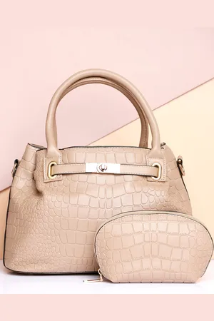Campus Sutra Beige Textured Structured Handheld Bag