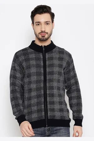 Duke Men Navy Blue & White Checked Checked Cardigan