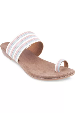 All Things Mochi Women White & Pink Striped Sandals