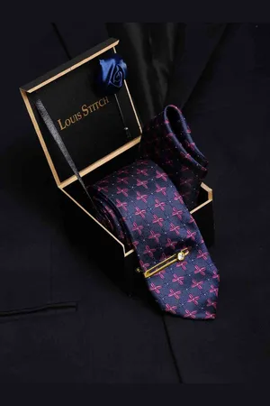 LOUIS STITCH Men Italian Silk Blend Necktie Accessory Gift Set