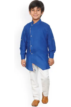 DKGF FASHION Boys Blue Angrakha Kurta with Trousers