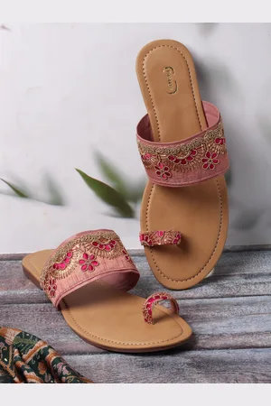 PANAHI Women Peach-Coloured Embellished Party One Toe Flats