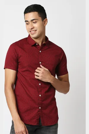 VALEN CLUB Men Maroon Solid Pure Cotton Slim Fit Casual Shirt