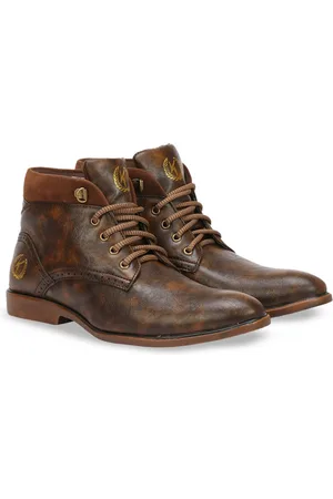 Kraasa Men Brown Solid Patent Leather Regular Boots