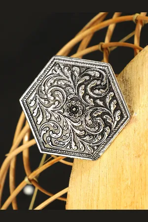ANIKAS CREATION Oxidized Silver-Plated Geometric Shape Finger Ring