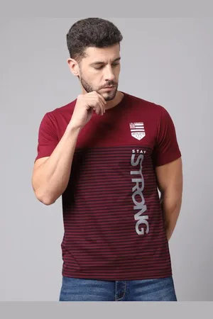 CANTABIL Men Maroon & Red Striped Cotton T-shirt