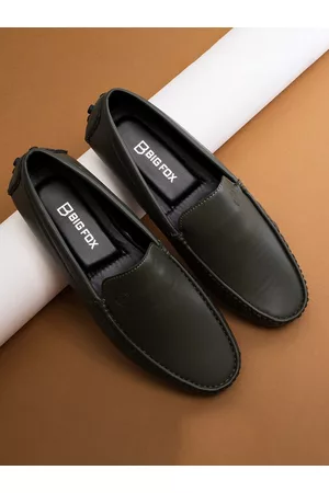 Big Fox Men Olive Green Solid Synthetic Slip-On Loafers