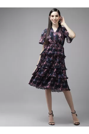 Aarika Black Floral Georgette Dress