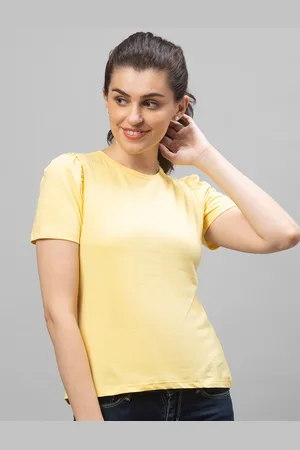 Globus Women Yellow Solid Pure Cotton T-shirt