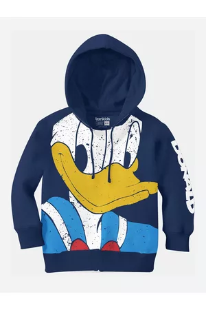 BONKIDS Girls Navy Blue Printed Hooded Sweatshirt