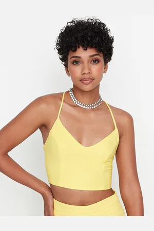 Trendyol Women Yellow Halter Neck Styled Back Crop Top
