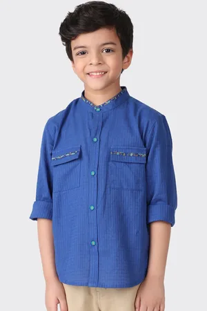 Fabindia Boys Blue Self Design Cotton Casual Shirt