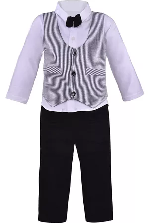 Wish Karo Boys Black & White Striped Shirt with Trousers