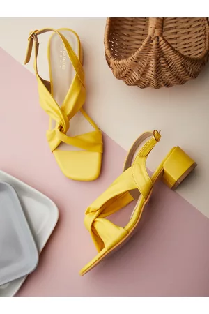 Tokyo Talkies Yellow Colourblocked PU Block Heels