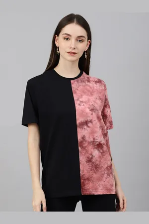 Color Capital Women Black & Pink Colourblocked Boxy Cotton T-shirt