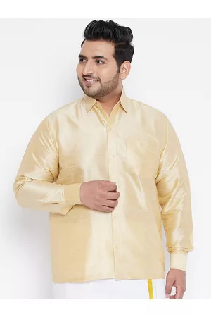 Vastramay Men Plus Size Gold-Toned Premium Casual Shirt