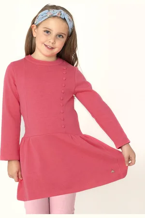 Cherry Crumble Girls Pink Solid Fit and Flare Knit Dress