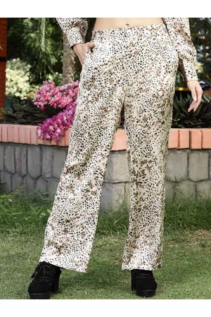 Sera Women Beige Floral Printed Smart Straight Fit Trousers