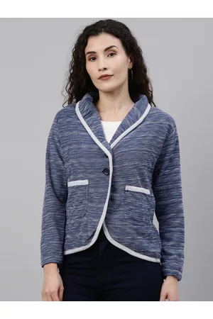 Campus Women Blue Melange Comfort Fit Single-Breasted Casual Blazer