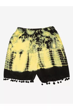 KiddoPanti Girls Yellow Printed Shorts