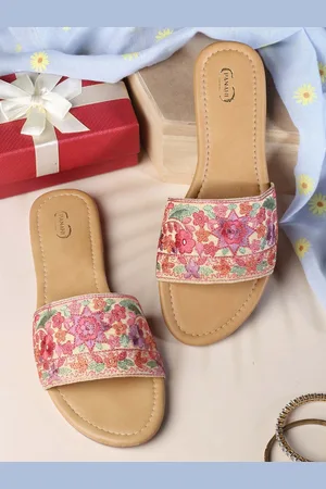 PANAHI Women Pink Open Toe Flats with Embroidered