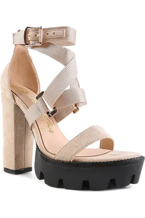 London Rag Beige Textured Suede Block Heels