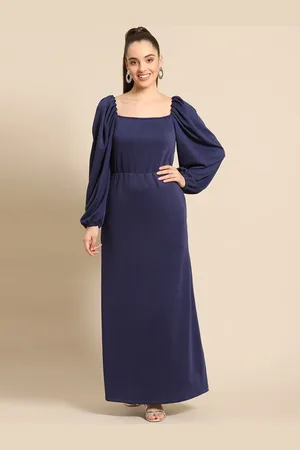 DODO & MOA Women Navy Blue Solid Square Neck Maxi Dress
