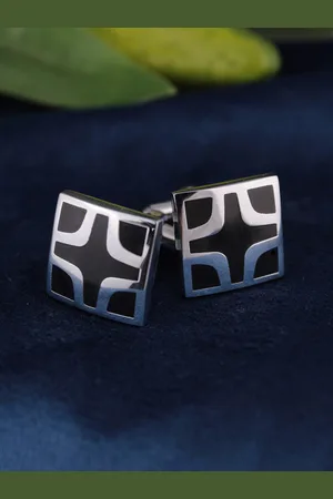 Kavove Men Black & Silver-Toned Square Cufflink