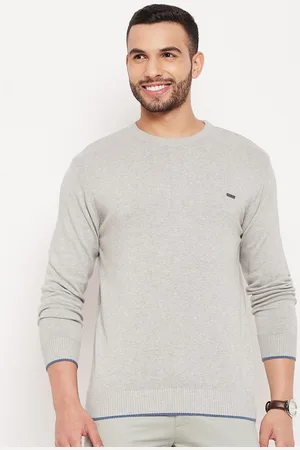 Duke Men Grey Melange Solid Long Sleeves Pullover