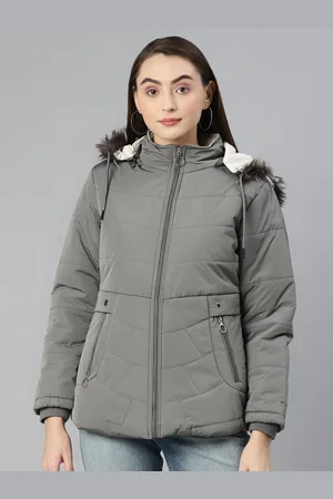 Fort Collins Women Grey Solid Parka Jacket With Detachable Hood