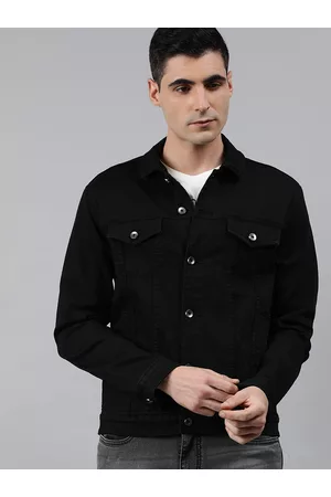 WROGN Men Black Solid Slim Fit Denim Jacket