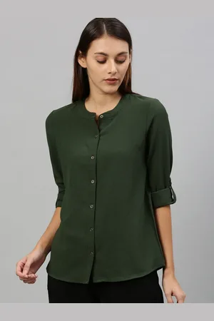 Chemistry Women Olive Green Stretchable Casual Shirt