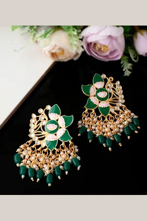Silvermerc Designs Green & Gold Plated Contemporary Drop Earrings