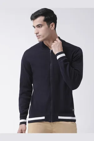 Club York Men Navy Blue Solid Cardigan Sweater