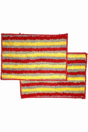 Ariana Set Of 2 Yellow & Red Striped 1600 GSM Anti-Skid Bath Mats