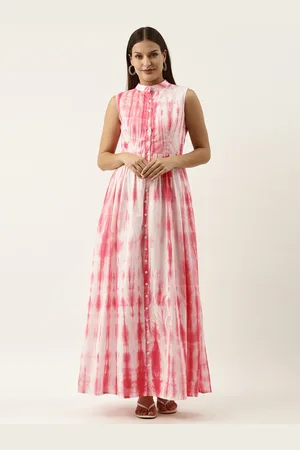Ethnovog Pink White Tie and Dyed Maxi Dress