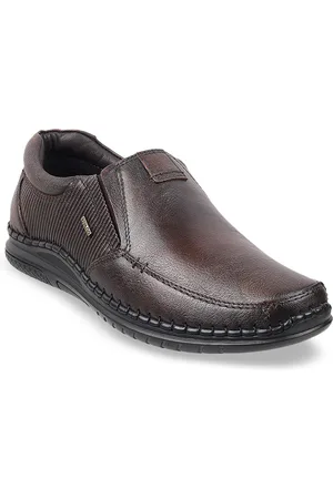 Metro Men Brown Solid Leather Formal Slip-Ons