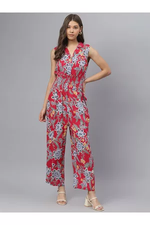 DEEBACO Red & Blue Printed Culotte Jumpsuit