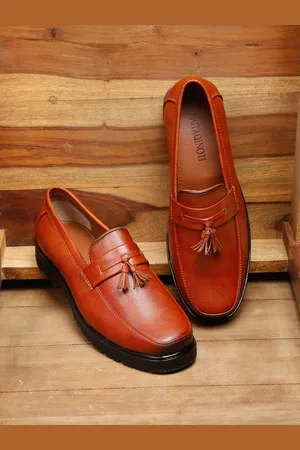MUTAQINOTI Men Tan Brown Textured Leather Formal Loafers