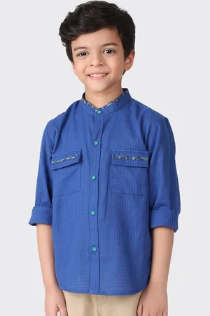 Fabindia Boys Blue Micro Checked Cotton Casual Shirt