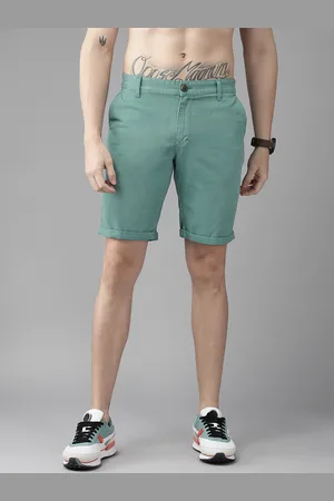 Roadster Men Sea Green Solid Shorts