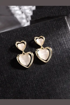 Yellow Chimes Women Heart Shape Gold Plated Drop Earrings