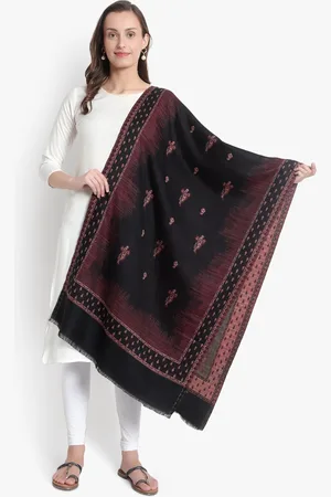 Mizash Women Black Woven Design Pure Wool Shawl
