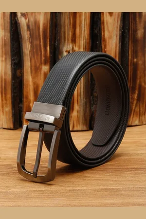 MUTAQINOTI Men Black Textured Reversible Formal Belt