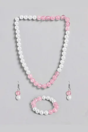 EL REGALO Girls White & Pink Pearl Beaded Jewellery Set