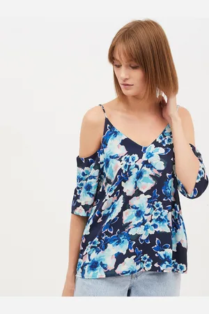 Harpa Women Navy Blue Printed Top